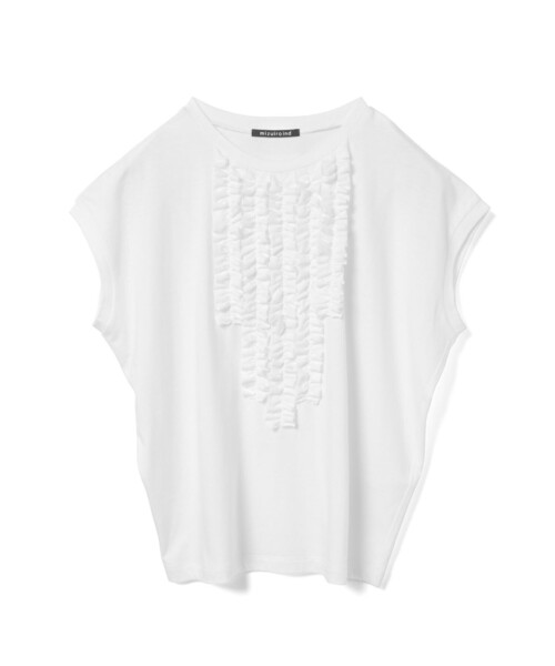 mizuiroind(ミズイロインド)の「mizuiro ind フレンチスリーブフリルプルオーバー(Tシャツ/カットソー・レディース・ブラック/ライトブルー/オフホワイト/キナリ/ダークブラウン/ライトグレー・FREE)」の7枚目の写真