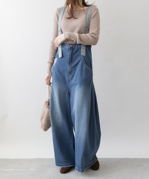 aity(アイティ)の「M-4L ハイウエスト バギーデニムサロペット(サロペット/オーバーオール・レディース・ネイビー/ワンウォッシュ/ブルー・LL/L/M/4L/3L)」の9枚目の写真