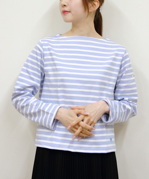 ORCIVAL(オーシバル)の「ORCIVAL/オーシバル ショートレングスボートネックロングスリーブプルオーバー ボーダー SHORT LENGTH BOAT NECK LONG SLEEVE BORDER B511(Tシャツ/カットソー・レディース・スカイブルー/グリーン/ピンク・2)」の1枚目の写真