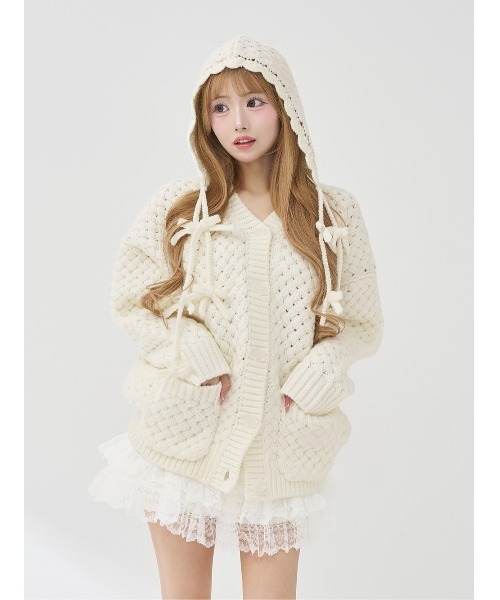 Darich（ダーリッチ）の「アントルラックボリュームニットカーディガン（カーディガン/ボレロ・レディース・ピンク/ホワイト/サックスブルー・FREE）」の2枚目の写真