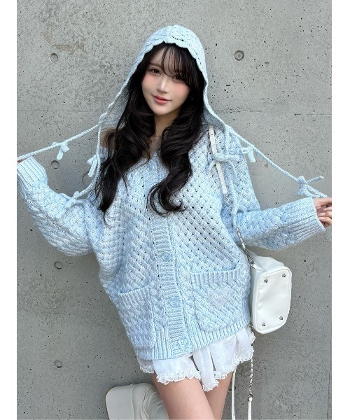 Darich（ダーリッチ）の「アントルラックボリュームニットカーディガン（カーディガン/ボレロ・レディース・ピンク/ホワイト/サックスブルー・FREE）」の3枚目の写真