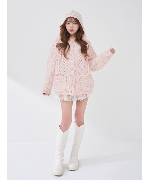 Darich（ダーリッチ）の「アントルラックボリュームニットカーディガン（カーディガン/ボレロ・レディース・ピンク/ホワイト/サックスブルー・FREE）」の5枚目の写真