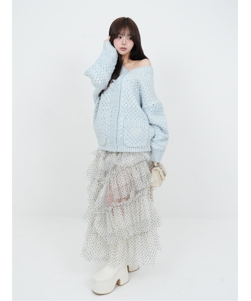 Darich（ダーリッチ）の「アントルラックボリュームニットカーディガン（カーディガン/ボレロ・レディース・ピンク/ホワイト/サックスブルー・FREE）」の8枚目の写真