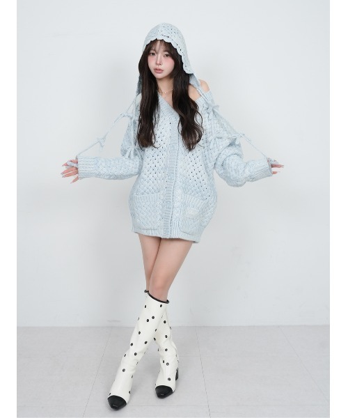 Darich（ダーリッチ）の「アントルラックボリュームニットカーディガン（カーディガン/ボレロ・レディース・ピンク/ホワイト/サックスブルー・FREE）」の9枚目の写真