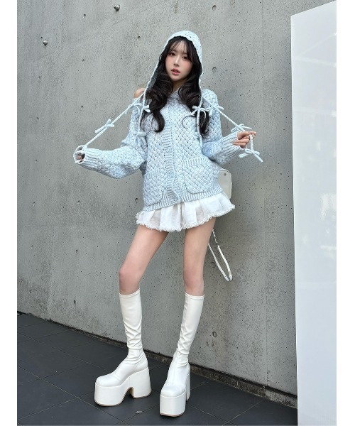 Darich（ダーリッチ）の「アントルラックボリュームニットカーディガン（カーディガン/ボレロ・レディース・ピンク/ホワイト/サックスブルー・FREE）」の18枚目の写真