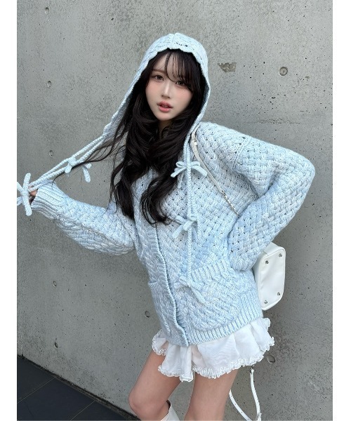 Darich（ダーリッチ）の「アントルラックボリュームニットカーディガン（カーディガン/ボレロ・レディース・ピンク/ホワイト/サックスブルー・FREE）」の20枚目の写真