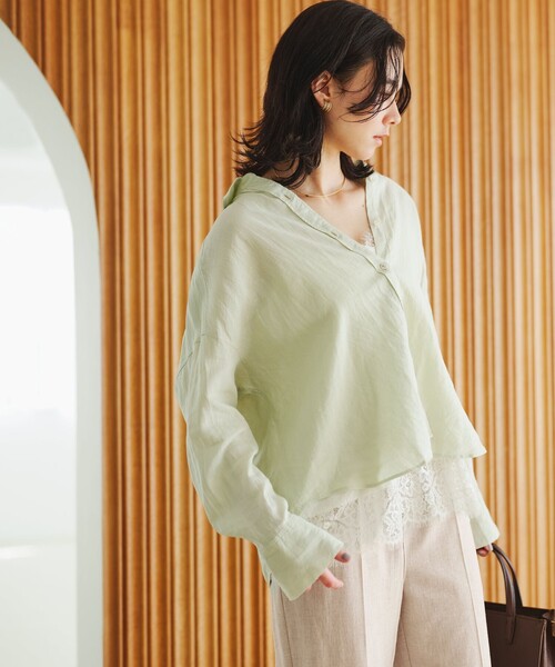 green label relaxing（グリーンレーベルリラクシング）の「【結論シリーズ】リネンバランスシャツ［size SHORTあり］（シャツ/ブラウス・レディース・ナチュラル/ライトブルー/ライトピンク/ブラウン/ライム/ダークグレー/その他1・FREE/SHORT）」の5枚目の写真