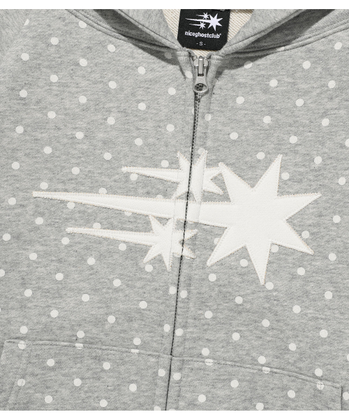 NICE GHOST CLUB(ナイスゴーストクラブ)の「DOT 3STAR RAGLAN CROP HOODIE ZIP UP_GREY(NG2GSUM493A)(パーカー・レディース・グレー・SMALL/MEDIUM)」の5枚目の写真