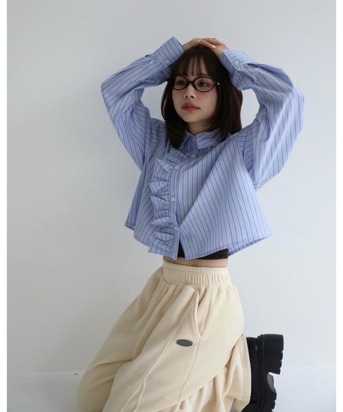 JUMELLE(ジュメロ)の「ストライプフリルブラウス(シャツ/ブラウス・レディース・ピンク/ブルー・MEDIUM)」の5枚目の写真