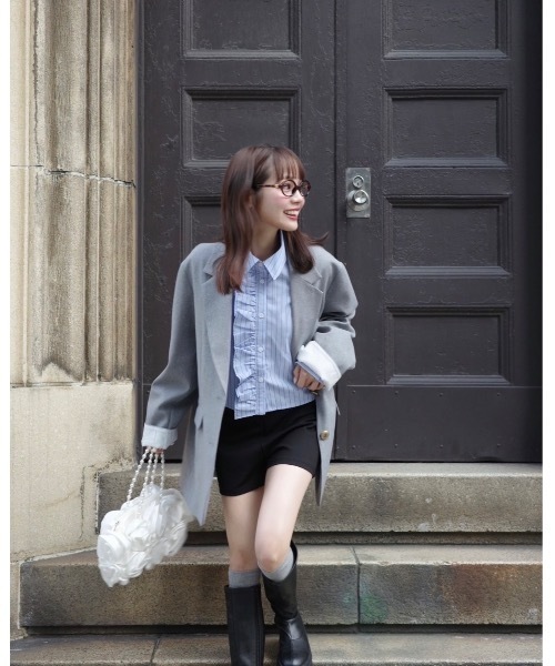JUMELLE(ジュメロ)の「ストライプフリルブラウス(シャツ/ブラウス・レディース・ピンク/ブルー・MEDIUM)」の4枚目の写真