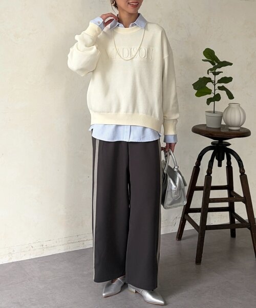 Chez toi（シェトワ）の「リブラインストレッチストレートパンツ（その他パンツ・レディース・ライトグレー/ネイビー/チャコールグレー・FREE）」の6枚目の写真