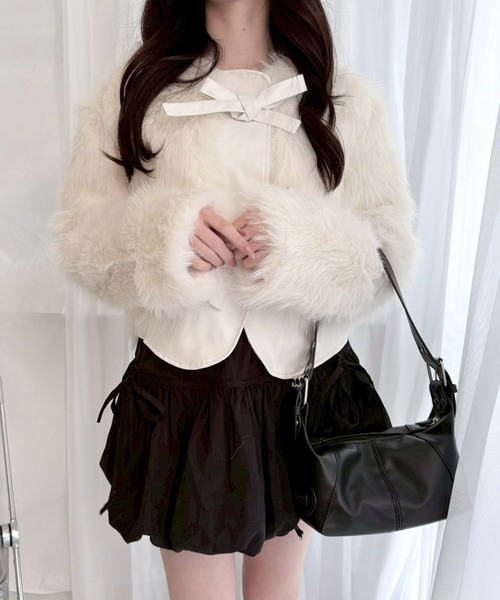 etta(エタ)の「ダブルリボンデザインファーショートジャケット(その他アウター・レディース・ホワイト・SMALL/MEDIUM/LARGE)」の9枚目の写真