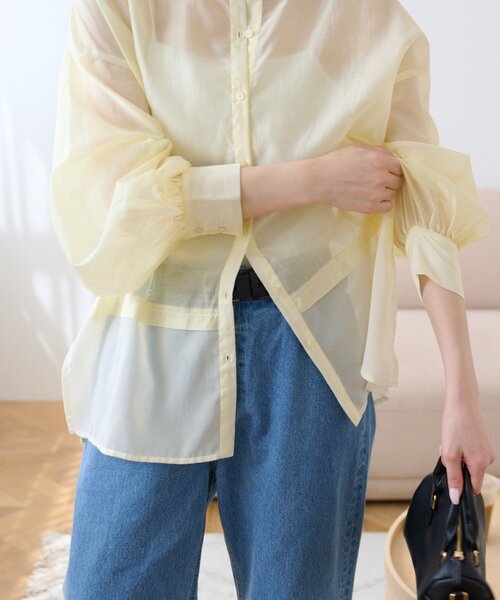 CIAOPANIC TYPY(チャオパニックティピー)の「≪裾レイヤード≫シアーバンドカラーシャツ(シャツ/ブラウス・レディース・ブラック/イエロー/ピンク/ホワイト・ONE SIZE)」の4枚目の写真