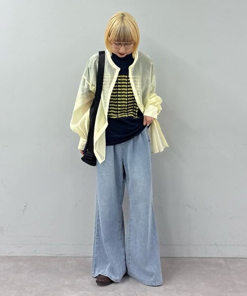 CIAOPANIC TYPY(チャオパニックティピー)の「≪裾レイヤード≫シアーバンドカラーシャツ(シャツ/ブラウス・レディース・ブラック/イエロー/ピンク/ホワイト・ONE SIZE)」の5枚目の写真