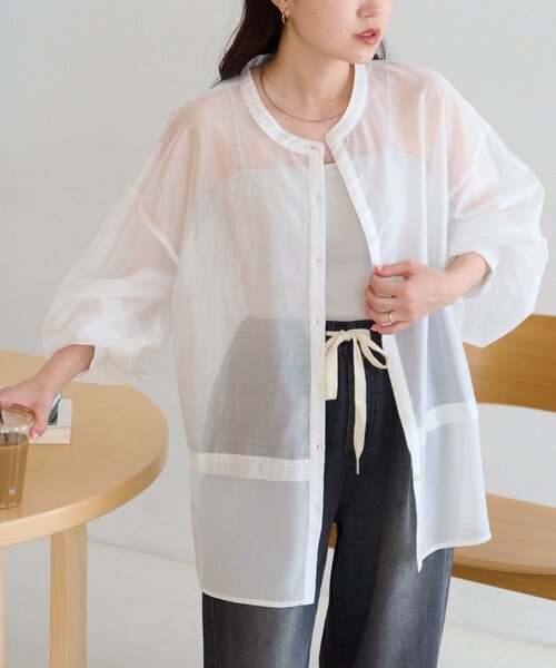 CIAOPANIC TYPY(チャオパニックティピー)の「≪裾レイヤード≫シアーバンドカラーシャツ(シャツ/ブラウス・レディース・ブラック/イエロー/ピンク/ホワイト・ONE SIZE)」の6枚目の写真