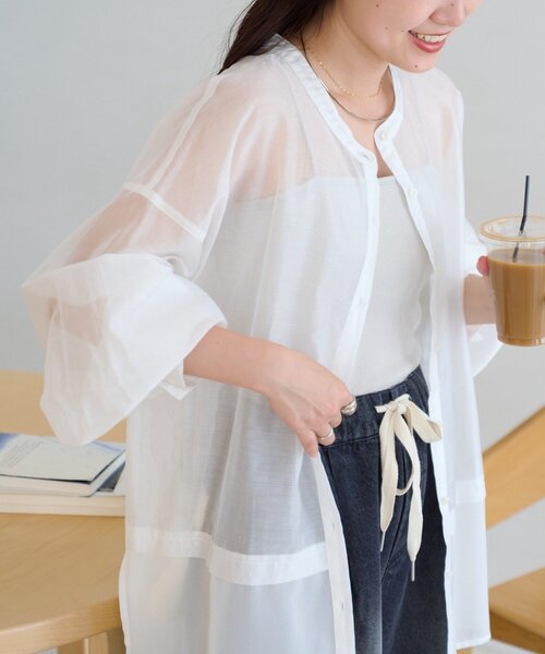 CIAOPANIC TYPY(チャオパニックティピー)の「≪裾レイヤード≫シアーバンドカラーシャツ(シャツ/ブラウス・レディース・ブラック/イエロー/ピンク/ホワイト・ONE SIZE)」の7枚目の写真