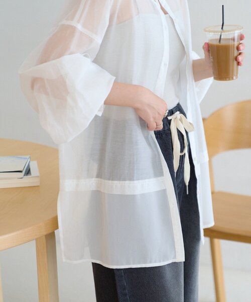 CIAOPANIC TYPY(チャオパニックティピー)の「≪裾レイヤード≫シアーバンドカラーシャツ(シャツ/ブラウス・レディース・ブラック/イエロー/ピンク/ホワイト・ONE SIZE)」の8枚目の写真
