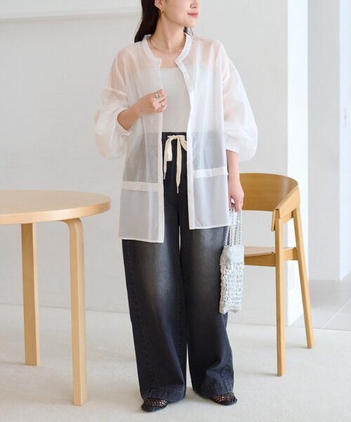 CIAOPANIC TYPY(チャオパニックティピー)の「≪裾レイヤード≫シアーバンドカラーシャツ(シャツ/ブラウス・レディース・ブラック/イエロー/ピンク/ホワイト・ONE SIZE)」の10枚目の写真