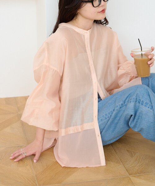 CIAOPANIC TYPY(チャオパニックティピー)の「≪裾レイヤード≫シアーバンドカラーシャツ(シャツ/ブラウス・レディース・ブラック/イエロー/ピンク/ホワイト・ONE SIZE)」の13枚目の写真