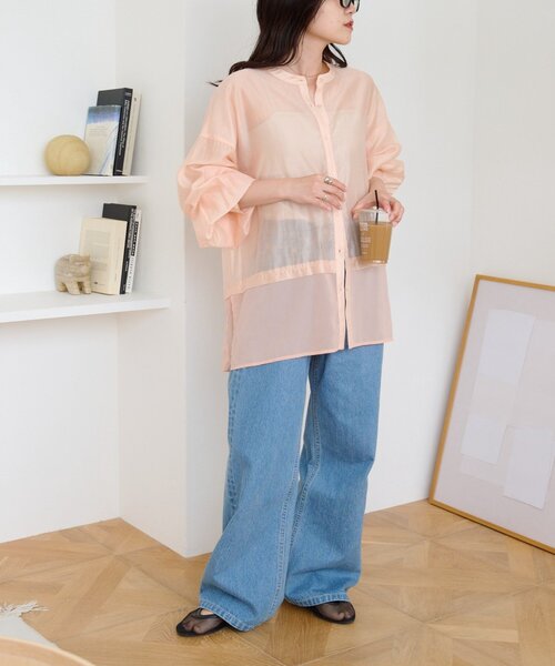 CIAOPANIC TYPY(チャオパニックティピー)の「≪裾レイヤード≫シアーバンドカラーシャツ(シャツ/ブラウス・レディース・ブラック/イエロー/ピンク/ホワイト・ONE SIZE)」の15枚目の写真