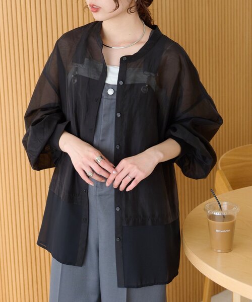 CIAOPANIC TYPY(チャオパニックティピー)の「≪裾レイヤード≫シアーバンドカラーシャツ(シャツ/ブラウス・レディース・ブラック/イエロー/ピンク/ホワイト・ONE SIZE)」の17枚目の写真