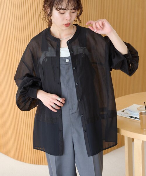 CIAOPANIC TYPY(チャオパニックティピー)の「≪裾レイヤード≫シアーバンドカラーシャツ(シャツ/ブラウス・レディース・ブラック/イエロー/ピンク/ホワイト・ONE SIZE)」の18枚目の写真