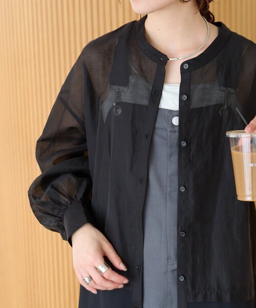 CIAOPANIC TYPY(チャオパニックティピー)の「≪裾レイヤード≫シアーバンドカラーシャツ(シャツ/ブラウス・レディース・ブラック/イエロー/ピンク/ホワイト・ONE SIZE)」の19枚目の写真