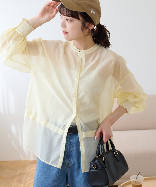 CIAOPANIC TYPY(チャオパニックティピー)の「≪裾レイヤード≫シアーバンドカラーシャツ(シャツ/ブラウス・レディース・ブラック/イエロー/ピンク/ホワイト・ONE SIZE)」の22枚目の写真