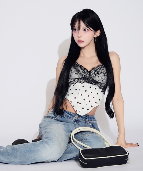 tinkerend（ティンカーエンド）の「Dot Lace Camisole / ドットレースキャミソール カップ付（キャミソール・レディース・シャンパン/ホワイト/ブラック・FREE）」の2枚目の写真