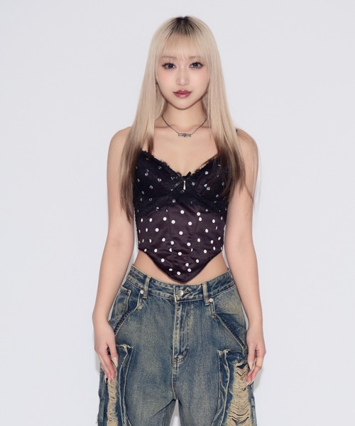 tinkerend（ティンカーエンド）の「Dot Lace Camisole / ドットレースキャミソール カップ付（キャミソール・レディース・シャンパン/ホワイト/ブラック・FREE）」の15枚目の写真