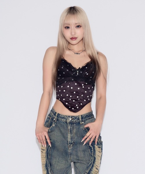 tinkerend（ティンカーエンド）の「Dot Lace Camisole / ドットレースキャミソール カップ付（キャミソール・レディース・シャンパン/ホワイト/ブラック・FREE）」の16枚目の写真
