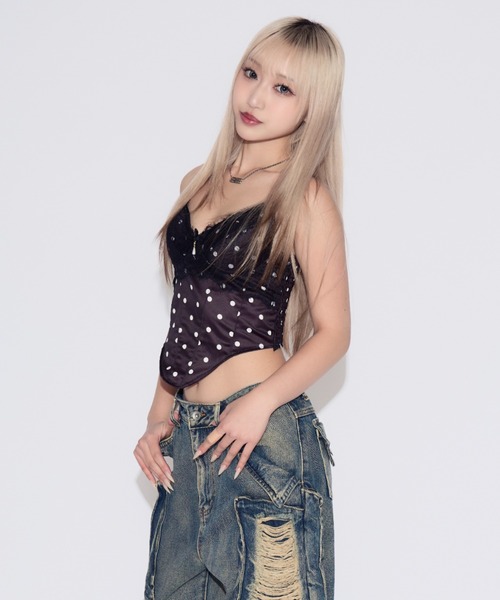 tinkerend（ティンカーエンド）の「Dot Lace Camisole / ドットレースキャミソール カップ付（キャミソール・レディース・シャンパン/ホワイト/ブラック・FREE）」の18枚目の写真