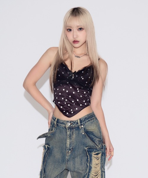 tinkerend（ティンカーエンド）の「Dot Lace Camisole / ドットレースキャミソール カップ付（キャミソール・レディース・シャンパン/ホワイト/ブラック・FREE）」の17枚目の写真