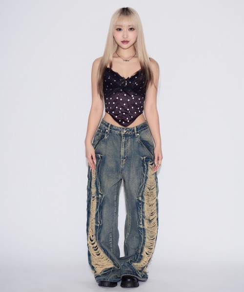 tinkerend（ティンカーエンド）の「Dot Lace Camisole / ドットレースキャミソール カップ付（キャミソール・レディース・シャンパン/ホワイト/ブラック・FREE）」の20枚目の写真