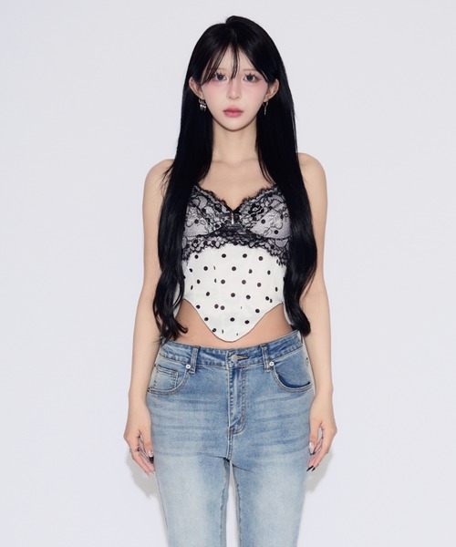 tinkerend（ティンカーエンド）の「Dot Lace Camisole / ドットレースキャミソール カップ付（キャミソール・レディース・シャンパン/ホワイト/ブラック・FREE）」の4枚目の写真
