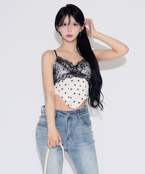 tinkerend（ティンカーエンド）の「Dot Lace Camisole / ドットレースキャミソール カップ付（キャミソール・レディース・シャンパン/ホワイト/ブラック・FREE）」の9枚目の写真