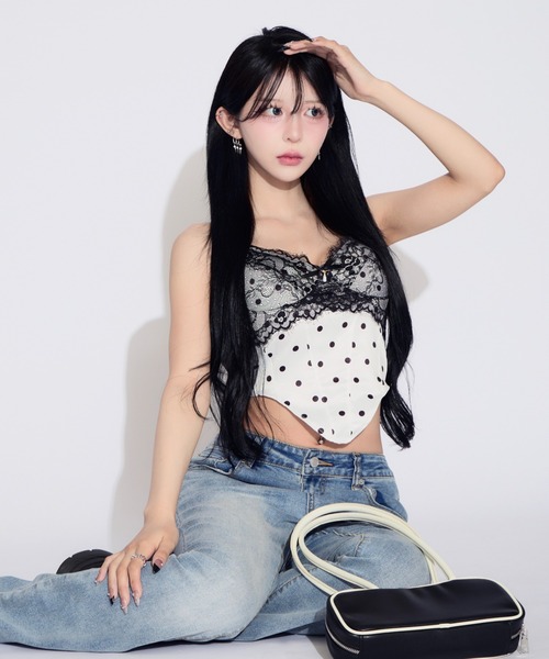 tinkerend（ティンカーエンド）の「Dot Lace Camisole / ドットレースキャミソール カップ付（キャミソール・レディース・シャンパン/ホワイト/ブラック・FREE）」の10枚目の写真