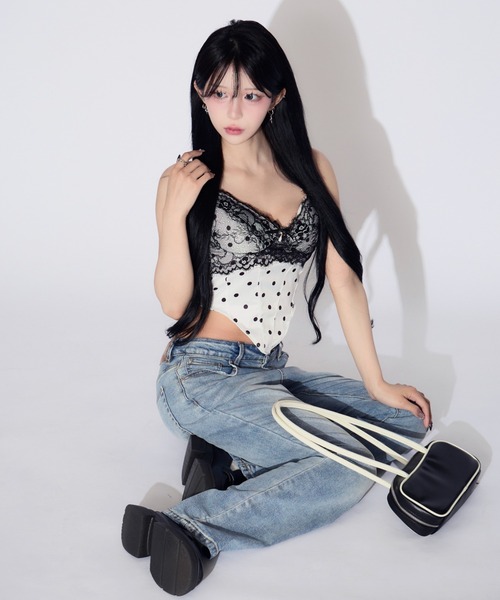 tinkerend（ティンカーエンド）の「Dot Lace Camisole / ドットレースキャミソール カップ付（キャミソール・レディース・シャンパン/ホワイト/ブラック・FREE）」の12枚目の写真