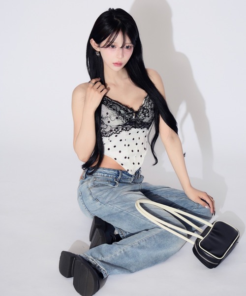 tinkerend（ティンカーエンド）の「Dot Lace Camisole / ドットレースキャミソール カップ付（キャミソール・レディース・シャンパン/ホワイト/ブラック・FREE）」の13枚目の写真