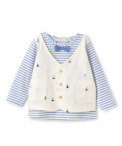 sense of wonder(センスオブワンダー)の「ヨット刺しゅうベストレイヤード長袖Tシャツ(Tシャツ/カットソー・キッズ・ネイビー/ホワイト系・120cm/100cm/80cm/90cm/110cm)」の2枚目の写真