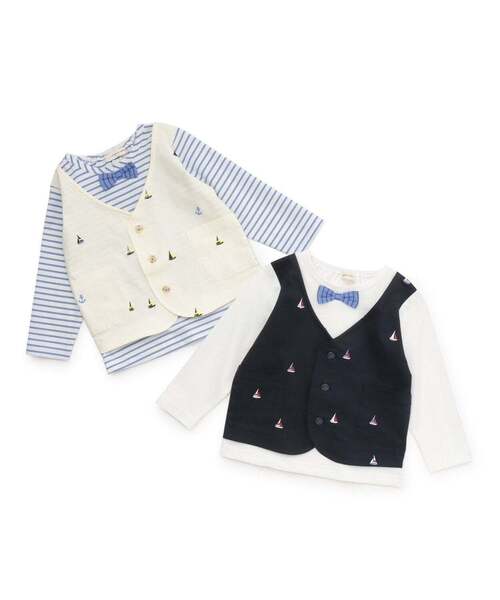 sense of wonder(センスオブワンダー)の「ヨット刺しゅうベストレイヤード長袖Tシャツ(Tシャツ/カットソー・キッズ・ネイビー/ホワイト系・120cm/100cm/80cm/90cm/110cm)」の9枚目の写真