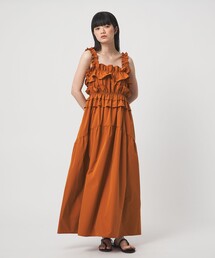 エブール　テンセルリネン　ギャザーワンピース　オレンジ green label relaxing｜グリーンレーベルリラクシングのワンピース