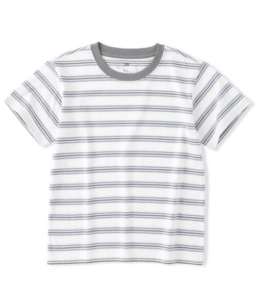 無印良品(ムジルシリョウヒン)の「キッズ 綿天竺編みクルーネック半袖Tシャツ ボーダー(Tシャツ/カットソー・キッズ・ブラック系/ブルー系/ピンク系/ホワイト系/ライトグリーン系/ネイビー系/パープル系・110/120/130/140/150)」の2枚目の写真