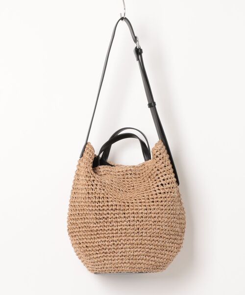 cache cache（カシュ カシュ）の「カシュカシュ cachecache / 丸底バケットクロッシュ2wayトート カゴバッグ（かごバッグ・レディース・キャメル/ベージュ系その他/ブラック・FREE）」の4枚目の写真