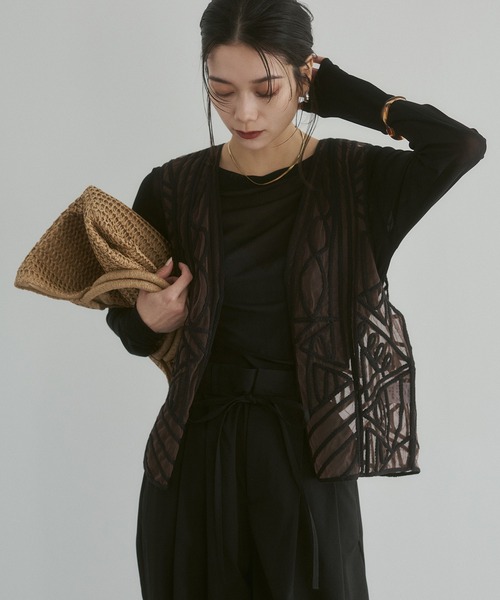 hunch（ハンチ）の「幾何学柄 ネット 刺繍ジレ（ベスト・レディース・ダークブラウン/アイボリー・FREE）」の19枚目の写真