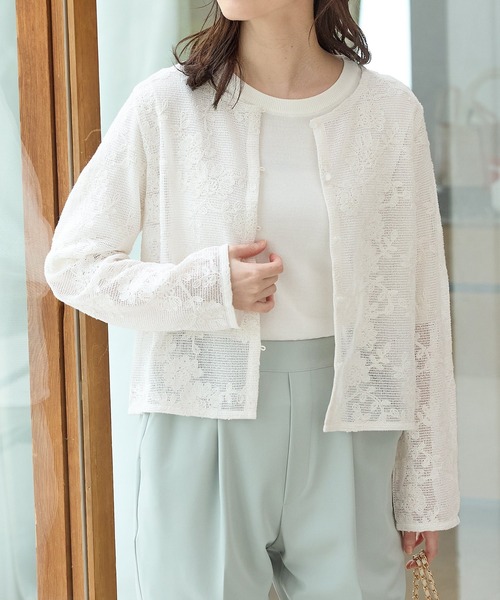 Honeys(ハニーズ)の「刺繍メッシュカーディガン(カーディガン/ボレロ・レディース・ブラック/アイボリー/ベージュ・S/M/LL/L)」の8枚目の写真