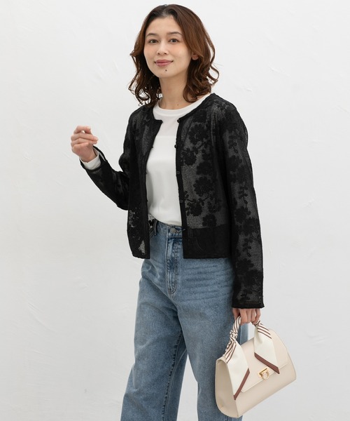 Honeys(ハニーズ)の「刺繍メッシュカーディガン(カーディガン/ボレロ・レディース・ブラック/アイボリー/ベージュ・S/M/LL/L)」の10枚目の写真