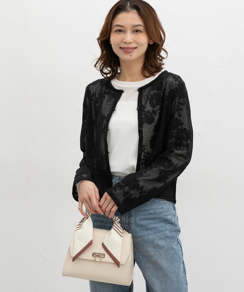 Honeys(ハニーズ)の「刺繍メッシュカーディガン(カーディガン/ボレロ・レディース・ブラック/アイボリー/ベージュ・S/M/LL/L)」の12枚目の写真