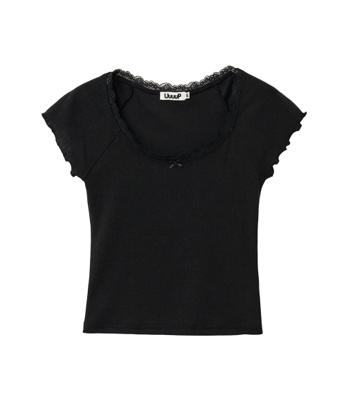 UUUUP(ユープ)の「レーススcoopT - ブラック(Tシャツ/カットソー・レディース・その他・MEDIUM/SMALL)」の2枚目の写真