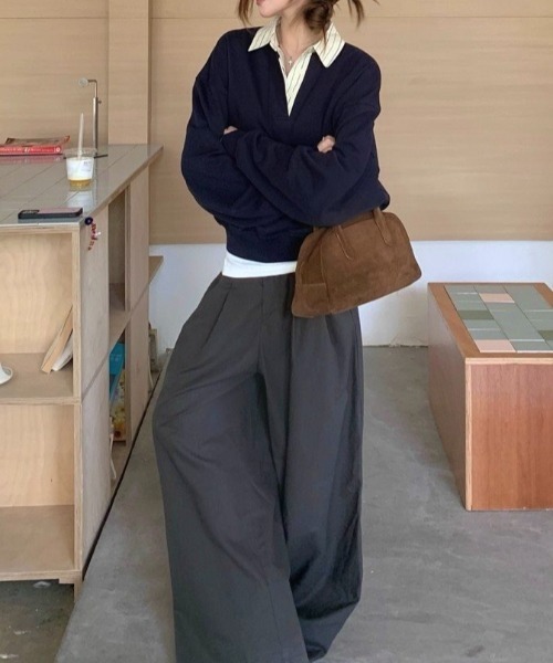 LADY LIKE(レディライク)の「ストライプ衿オーバーサイズトップス(Tシャツ/カットソー・レディース・ネイビー・M)」の11枚目の写真